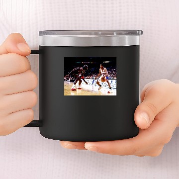 Discover Allen Iverson crossing over Michael Jordan graphic 14oz Stainless Steel Tumblers