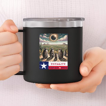 Discover Texas Armadillo Totality Eclipse 2024 14oz Stainless Steel Tumblers