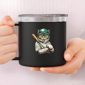 Discover Cat Paws vintages Cat Playing Baseball Baseball Bat Kitties Lover 14oz Stainless Steel Tumblers