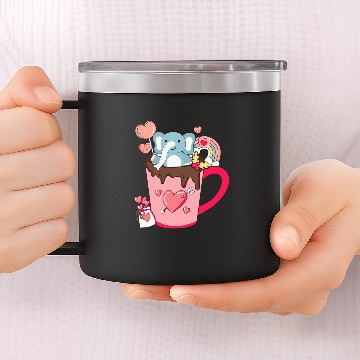 Discover Elephants Lover Happy Pink Valentines Day Elephant in the Coffee Cup Graphic 14oz Stainless Steel Tumblers