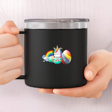Discover Unicorns Easter Unicorns Cute Bunny Rainbow Easter Eggs For Men Women 14oz Stainless Steel Tumblers