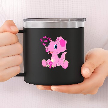 Discover Dinosaur Dino Breast Cancer Triceratops Dinosaur Ribbon Boy 14oz Stainless Steel Tumblers