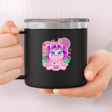 Discover Unicorns Funny Kawaii Unicorns Strawberry Milk Shake Japanese Anime 14oz Stainless Steel Tumblers