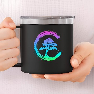 Discover Bonsai Tree Enso Circle Calligraphy Art for Meditation 14oz Stainless Steel Tumblers
