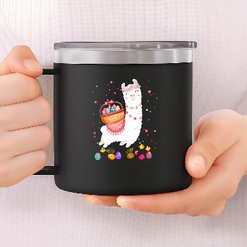 Discover Lama Llama happy easter bunny llama bringing easter egg basket s 10 14oz Stainless Steel Tumblers