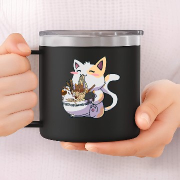 Discover Kawaii Neko Cat Ramen Bowl Anime Japanese Noodles 14oz Stainless Steel Tumblers