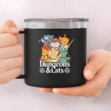 Discover Dungeons And Cats Fantasy Dragons Game Pullover 14oz Stainless Steel Tumblers
