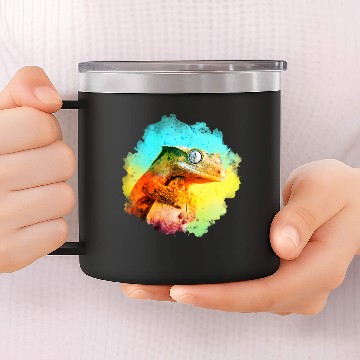 Discover Crested Gecko Watercolor Reptile Keeper Lizard 14oz Stainless Steel Tumblers