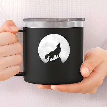 Discover Wolf Howling Moon Light Lone Wolf 14oz Stainless Steel Tumblers