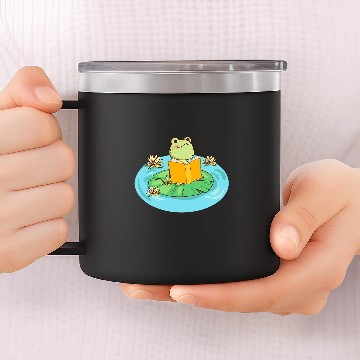 Discover Frog Reading Book Toad Reader Bookworm Kawaii Zip 14oz Stainless Steel Tumblers