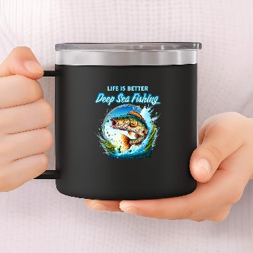 Discover Fishing Deep Sea Fishing Sea Ocean Fish Trout Calico Bass Fisher Baseball Tees 14oz Stainless Steel Tumblers