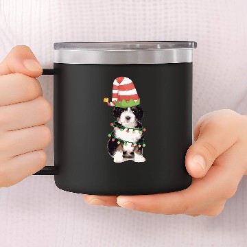 Discover Bernedoodle Puppy Christmas Elf Dog 14oz Stainless Steel Tumblers