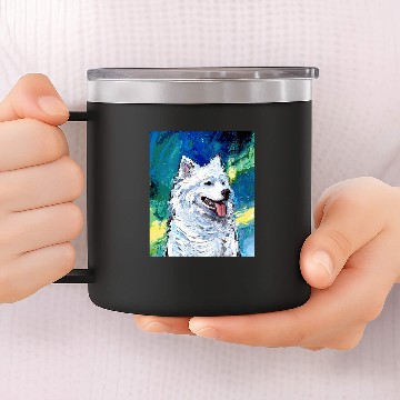 Discover Dog Samoyed Portrait and Northern Lights Dog Aurora Art by Aja 14oz Stainless Steel Tumblers