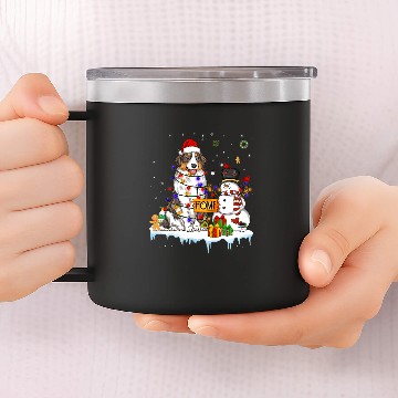 Discover Australian Shepherd Dog Christmas Snowman Santa Hat Tree 14oz Stainless Steel Tumblers