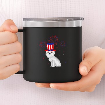 Discover Dog Maltese Red White Blue Fireworks Decor 4th Of July Zip 14oz Stainless Steel Tumblers