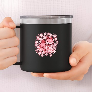 Discover Fox Lover Cherry Blossom Fox Cute Pink Fox Baseball Tees 14oz Stainless Steel Tumblers