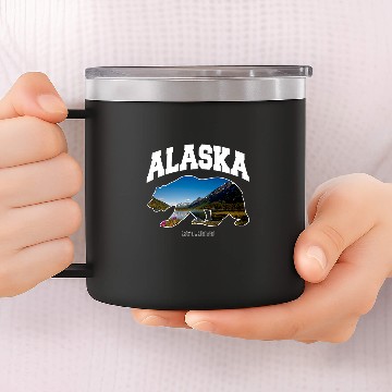 Discover Alaska Wilderness Bear Silhouette Graphic Design Baseball Tees 14oz Stainless Steel Tumblers