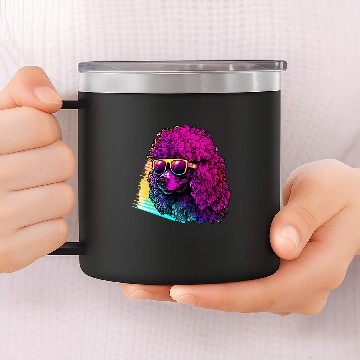 Discover Poodles 80s Synthwave with Poodle Retrowave Poodle dog 14oz Stainless Steel Tumblers