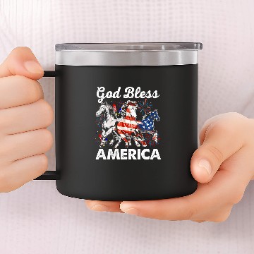 Discover Christian Independence Day God Bless America Patriotic Horse Lover Christ Baseball Tees 14oz Stainless Steel Tumblers