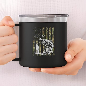 Discover Fishing For Men Boy Rod Fishing American Flag Camo Fisher 14oz Stainless Steel Tumblers