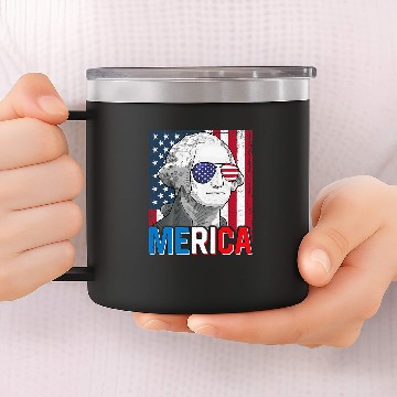Discover George Washington 4th Of July Merica Men Women American Flag 14oz Stainless Steel Tumblers