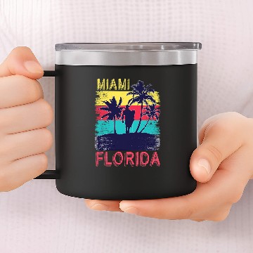 Discover Surf Life Retro Summer Surfing South Beach Tropical Miami Florida 14oz Stainless Steel Tumblers