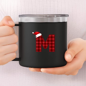 Discover Christmas Plaid Initial Letter M Monogram Santa Hat Graphic Zip 14oz Stainless Steel Tumblers