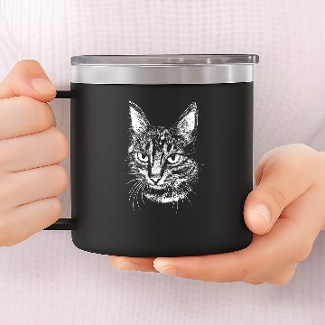 Discover Cat face drawing style Baseball Tees 14oz Stainless Steel Tumblers
