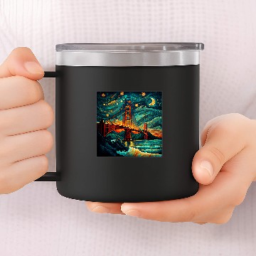 Discover Surrealism Starry Night Golden Gate Bridge 14oz Stainless Steel Tumblers