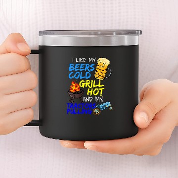 Discover Tractor driving Beer Lover Grillmaster Meat Grilling BBQ Tractor Pulling Baseball Tees 14oz Stainless Steel Tumblers