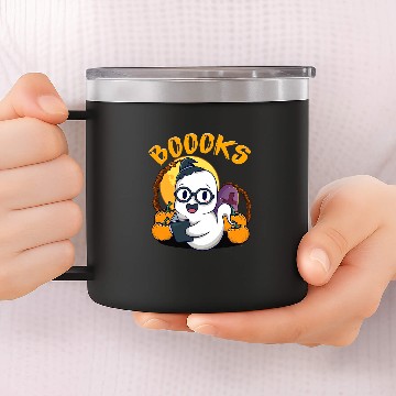 Discover Reading Book Booooks ghosts Funny Halloween Teacher Book Library Reader Zip 14oz Stainless Steel Tumblers