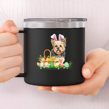 Discover Cute Yorkie Easter Day Bunny Eggs Easter Costume 14oz Stainless Steel Tumblers