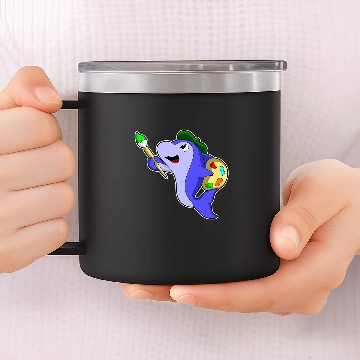 Discover Dolphin Painter Paint brush 14oz Stainless Steel Tumblers