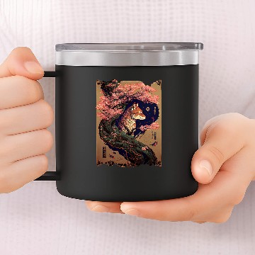 Discover vintages Cherry Blossom Japanese Fox Scroll Graphical Art Baseball Tees 14oz Stainless Steel Tumblers