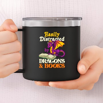 Discover Fantasy Creature Librarian Funny Book Reading Book Dragon 21 14oz Stainless Steel Tumblers