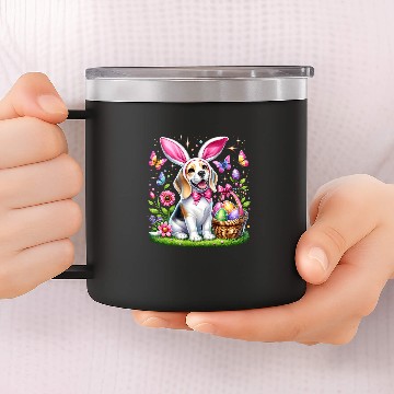 Discover Cute Bunny Beagle Dog Easter Eggs Basket Easter Day Delight 14oz Stainless Steel Tumblers