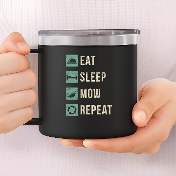Discover Eat Sleep Mow Repeat Funny Lawn Mowing Baseball Tees 14oz Stainless Steel Tumblers