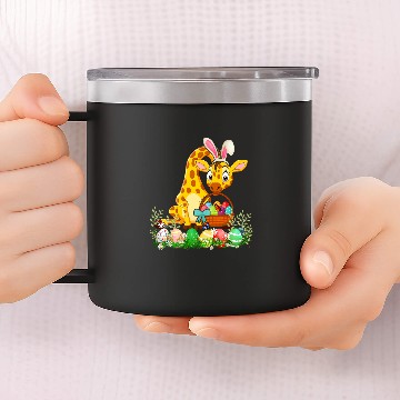 Discover Happy Easter Bunny Giraffe Holding Easter Egg Basket 14oz Stainless Steel Tumblers