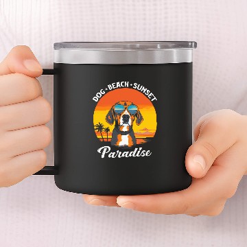 Discover Cute Beagle Dog Beach Sunset Paradise Baseball Tees 14oz Stainless Steel Tumblers