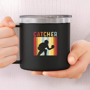 Discover Sport Baseball Retro Vintage Softball Baseball Catcher Baseball Tees 14oz Stainless Steel Tumblers
