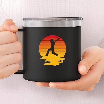 Discover Cricket Fan Retro Sunset Cricket Cricket Player 14oz Stainless Steel Tumblers