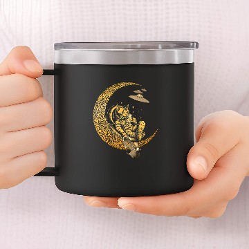 Discover Lunar Cat Astronaut Space Explorer Alien Crash Site Zip 14oz Stainless Steel Tumblers
