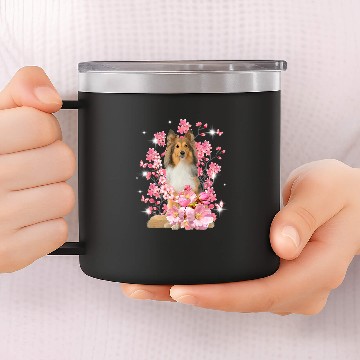 Discover Shetland Pet Cherry Blossom Flowers 14oz Stainless Steel Tumblers