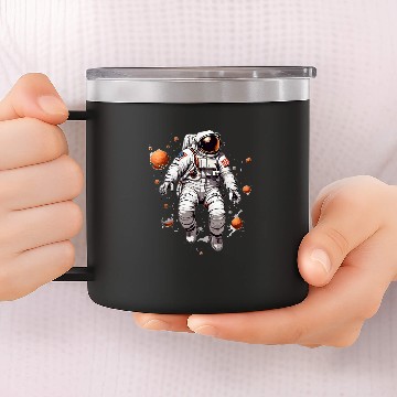 Discover Astronaut Floating In Space Solar System Stars Planets 4 14oz Stainless Steel Tumblers