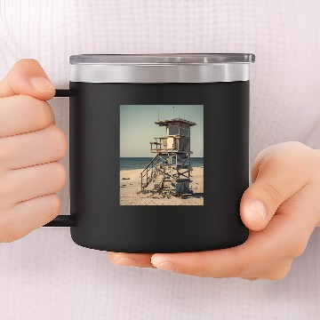 Discover Beach Lifeguard Tower Vintage 14oz Stainless Steel Tumblers