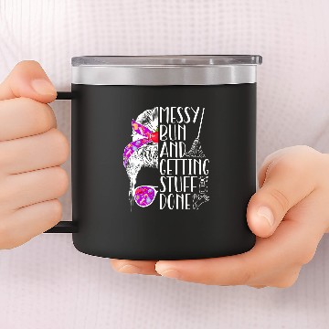 Discover School Custodian Messy Bun School Janitor Baseball Tees 14oz Stainless Steel Tumblers