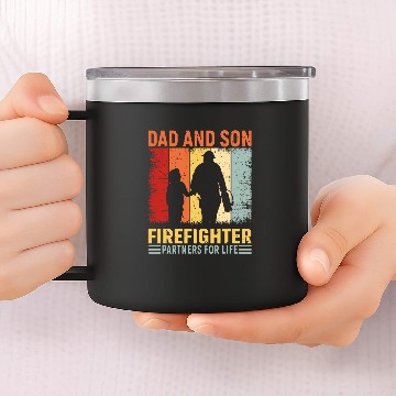 Discover dad and son firefighter partners for life 14oz Stainless Steel Tumblers