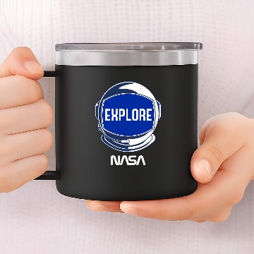 Discover NASA Explore The Unknown Space Walk Astronaut Helmet Poster 14oz Stainless Steel Tumblers