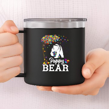Discover Autism Puzzle Awareness Poppy Bear Support 14oz Stainless Steel Tumblers