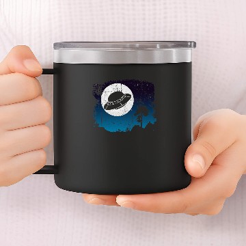 Discover Aliens UFO Abduction Night Full Moon Outer Space UFO 14oz Stainless Steel Tumblers
